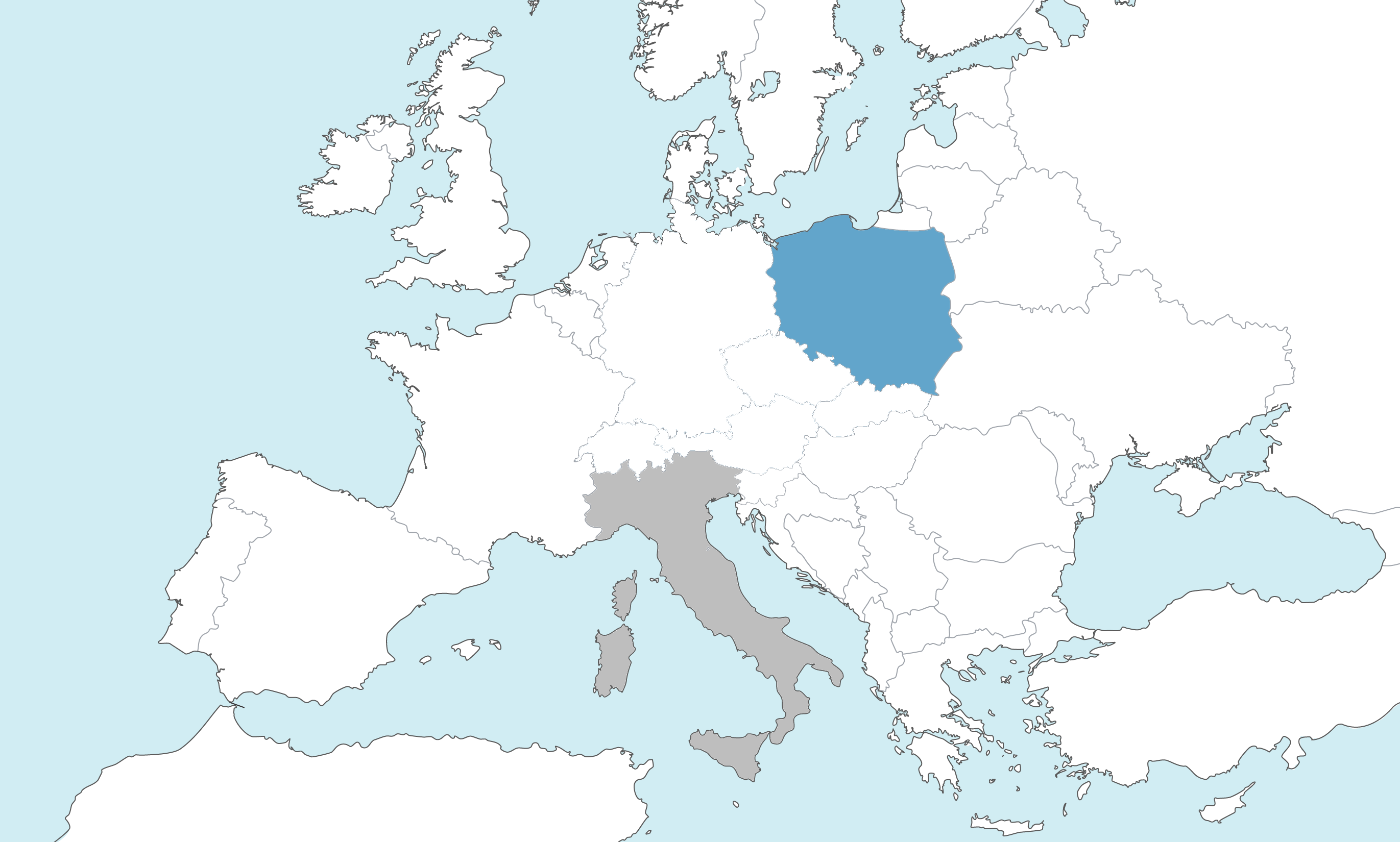 Poland highlighted on the European dealer map
