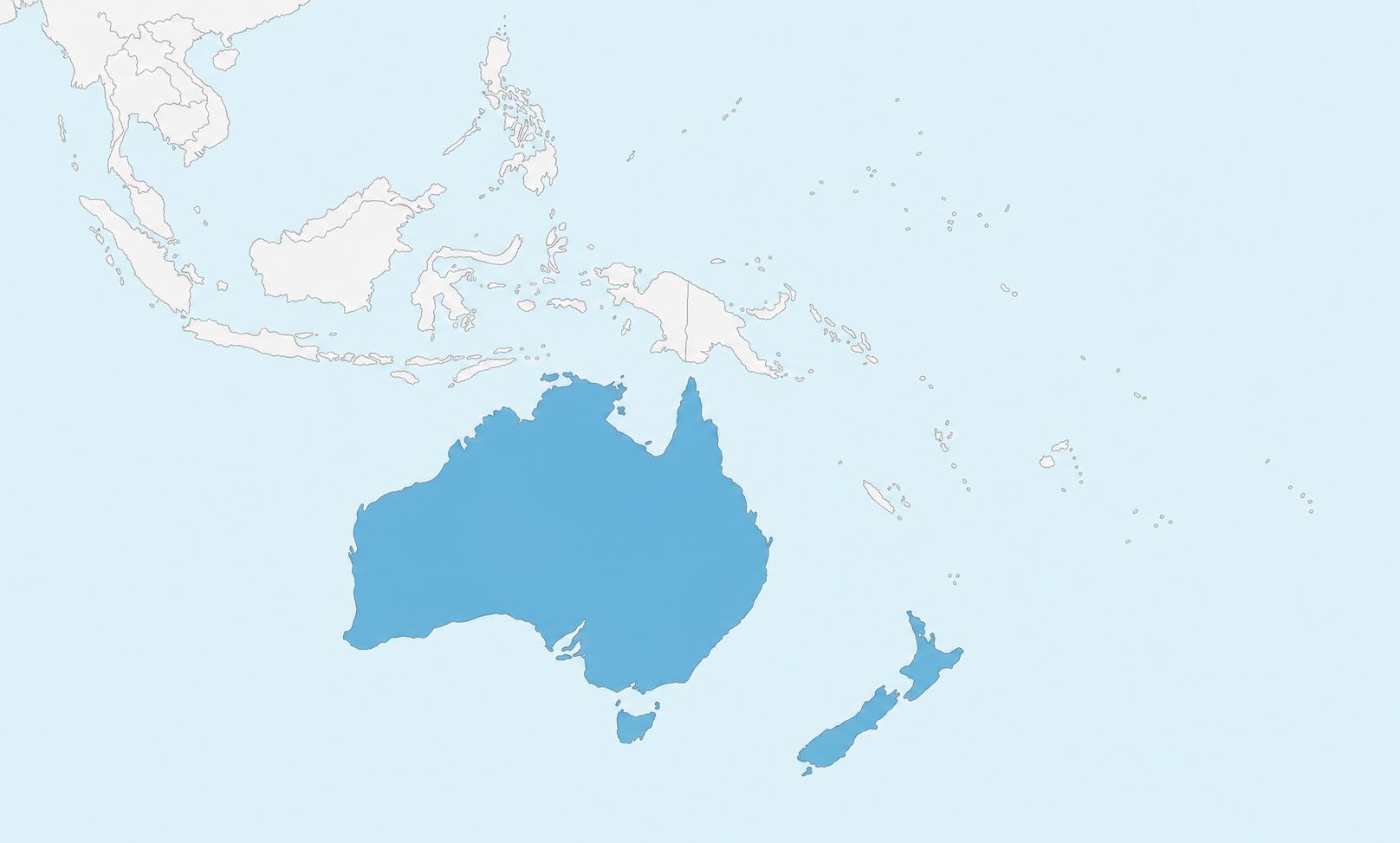 Australia and New Zealand highlighted on the Oceania dealer map