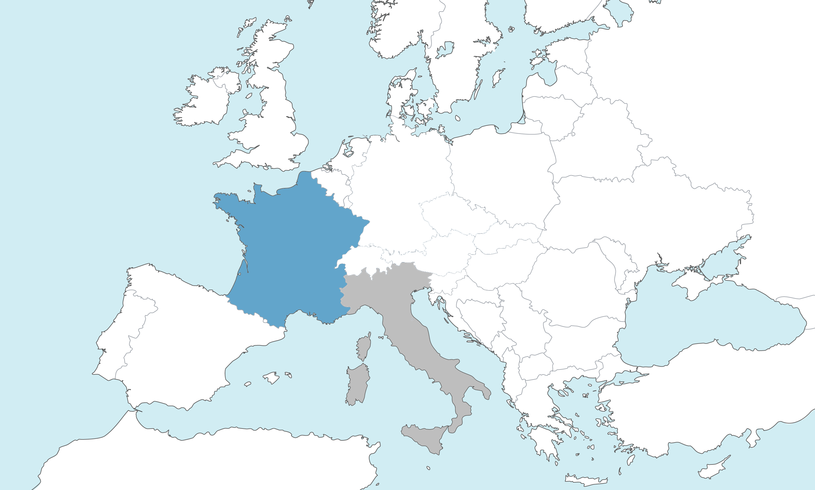 France highlighted on the European dealer map